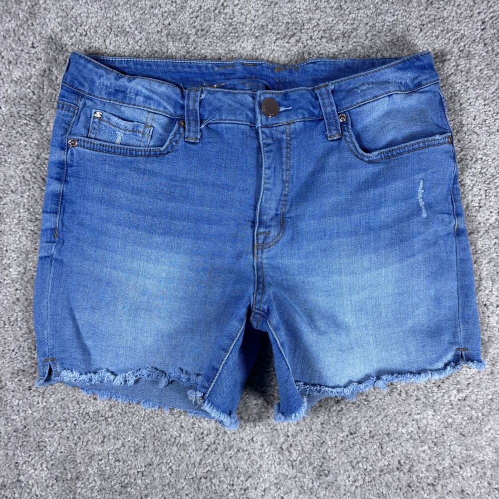 Seven7 Women's Denim Shorts Size 10 Blue Distressed Frayed Hem Weekend